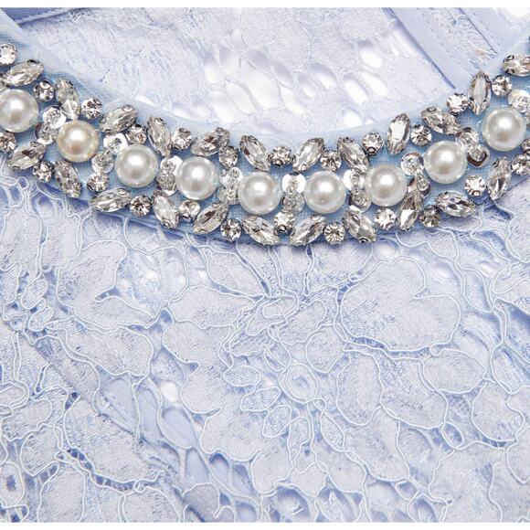 Self-Portrait Blue Fine Lace Pearl Midi Dress - Picture 5 of 14